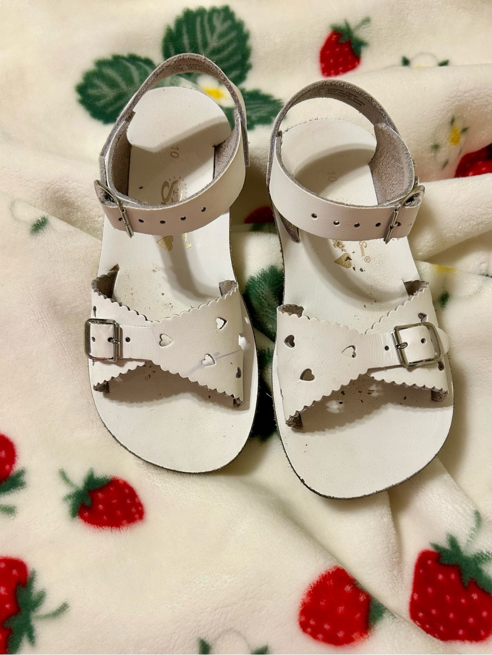 Sun San Girls White Heart Kids Sandals size 10